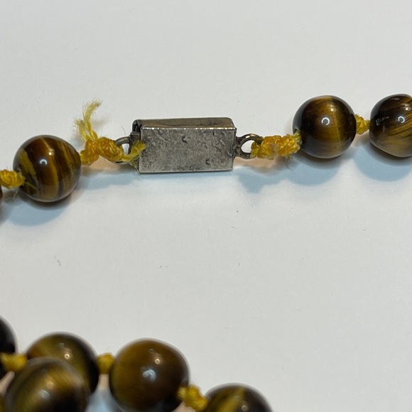 Vintage Tiger Eye necklace artisan crafted beaded tribal stone long - Picture 5 of 14